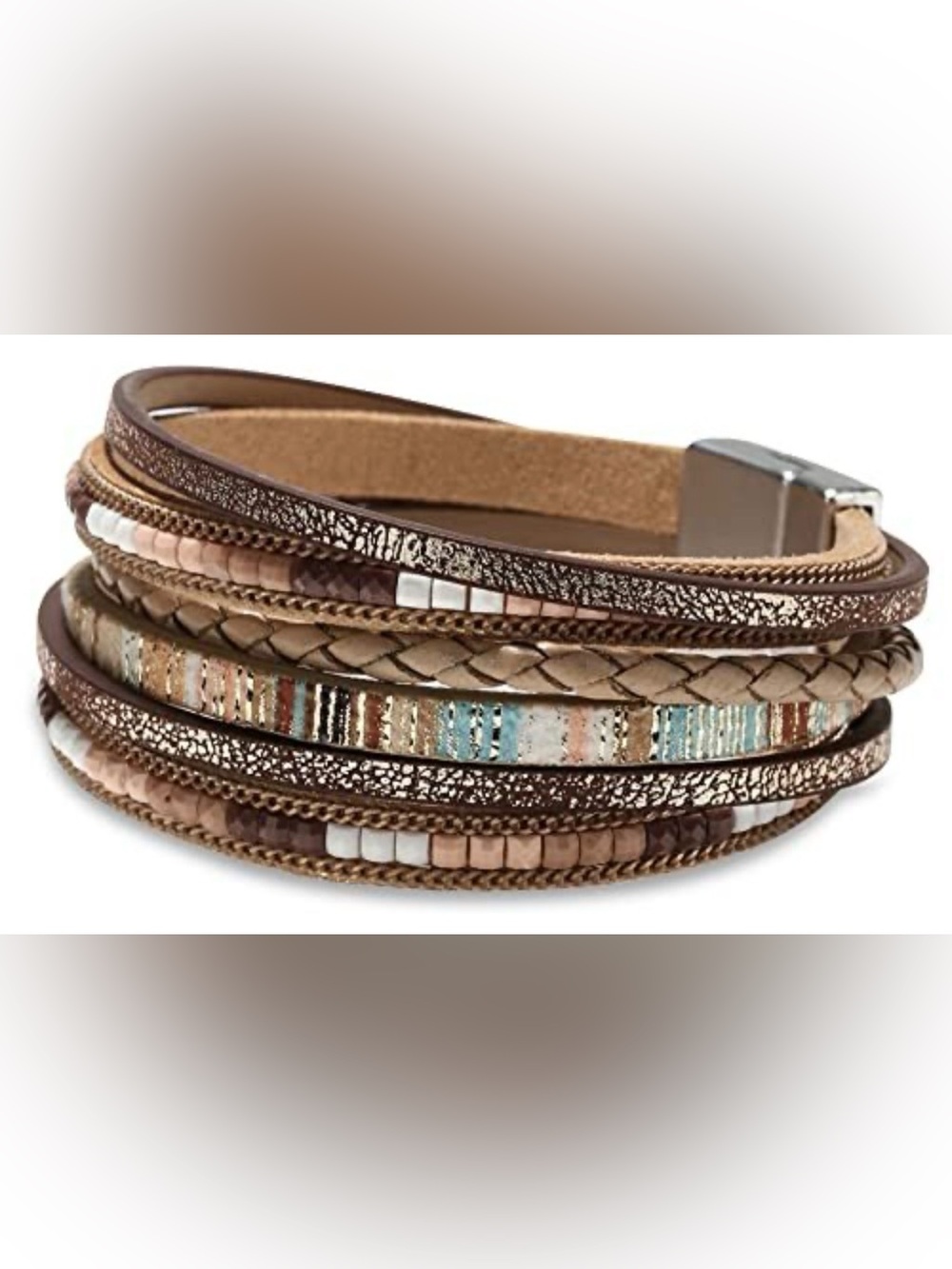 Boho leather wrapped Multi-Layer Bead Cuff- w/ bonus bracelet